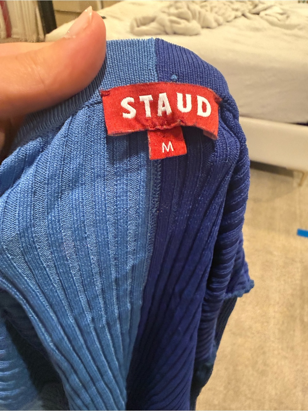 STAUD Two-Tone Blue Ribbed Top - Picture 3 of 3